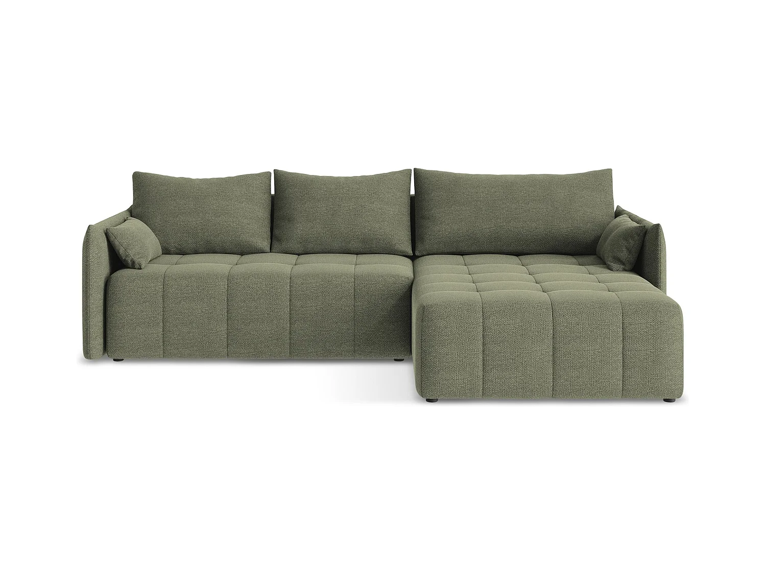 Ecksofa mit Schlaffunktion - Ecke Rechts - Bouclé - Olive - MOKU