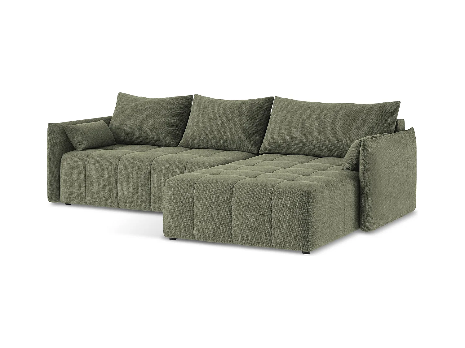 Ecksofa mit Schlaffunktion - Ecke Rechts - Bouclé - Olive - MOKU