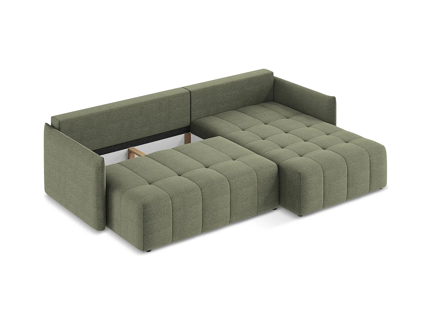 Ecksofa mit Schlaffunktion - Ecke Rechts - Bouclé - Olive - MOKU