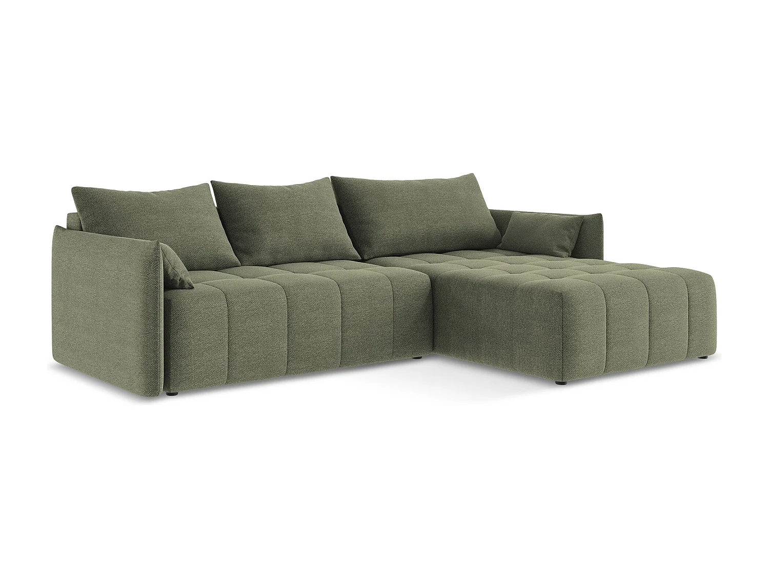 Canapé d'angle droit convertible en tissu bouclette - olive - MOKU