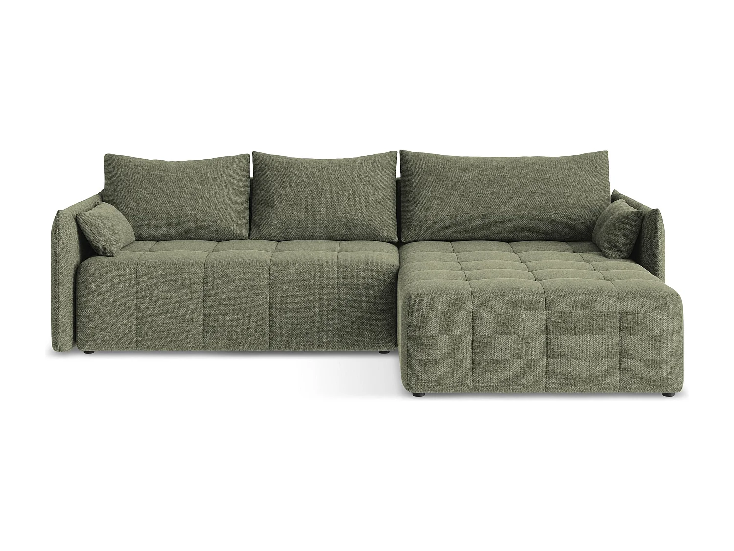 Canapé d'angle droit convertible en tissu bouclette - olive - MOKU
