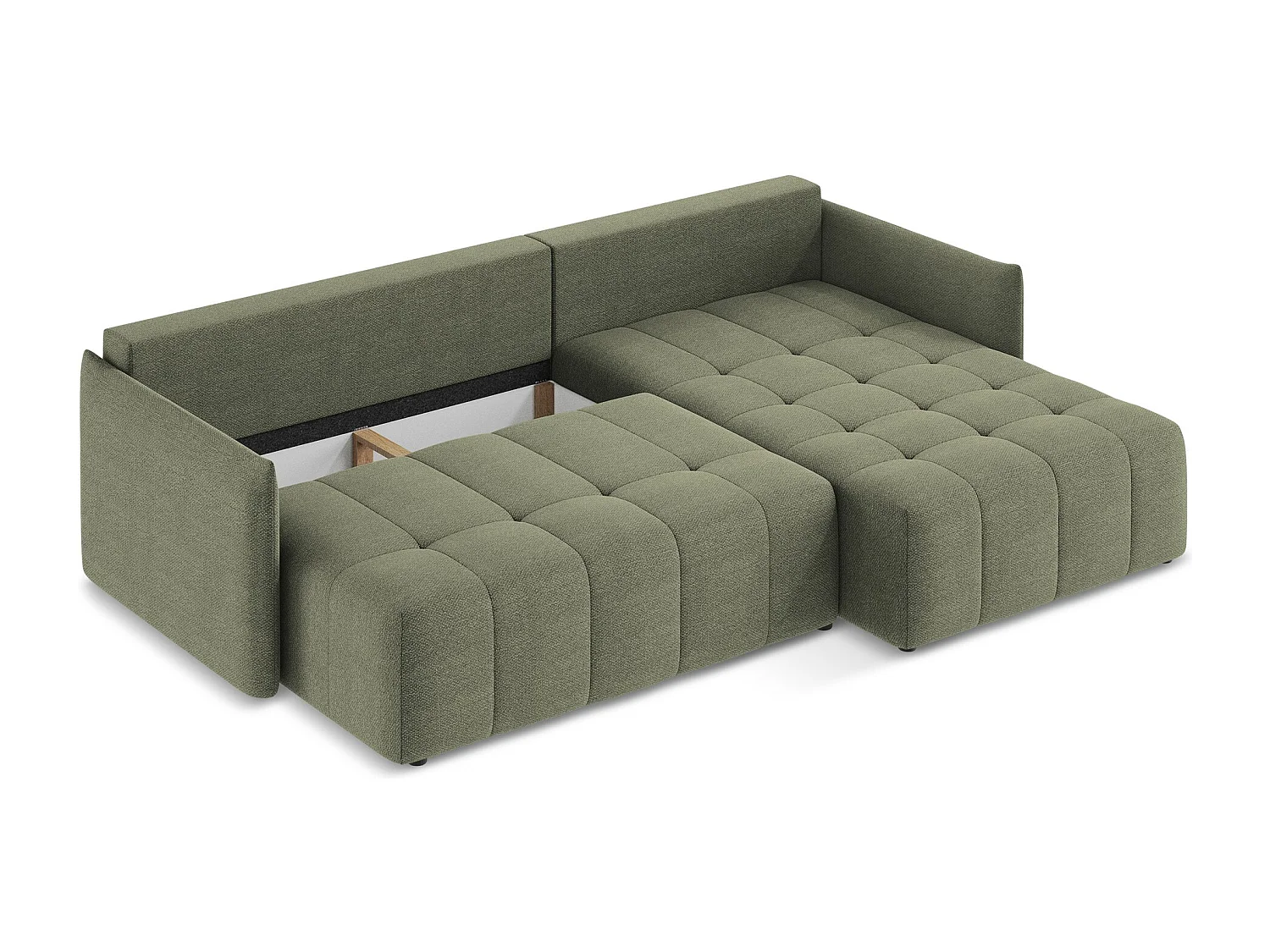 Canapé d'angle droit convertible en tissu bouclette - olive - MOKU