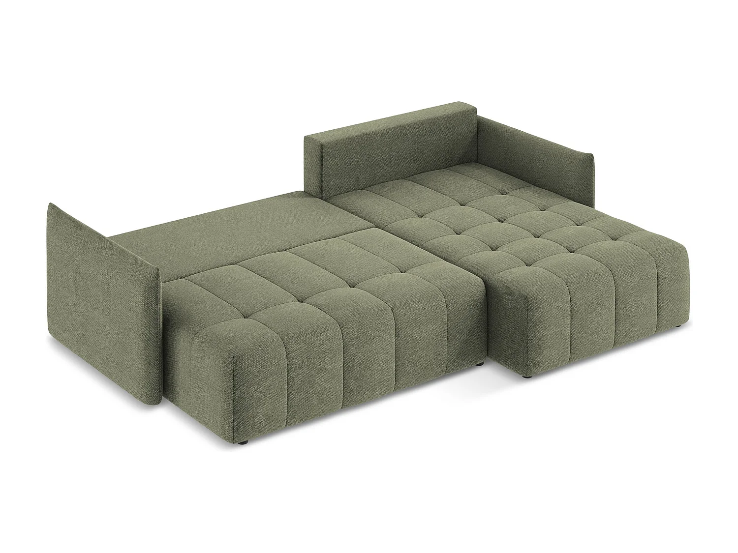 Canapé d'angle droit convertible en tissu bouclette - olive - MOKU