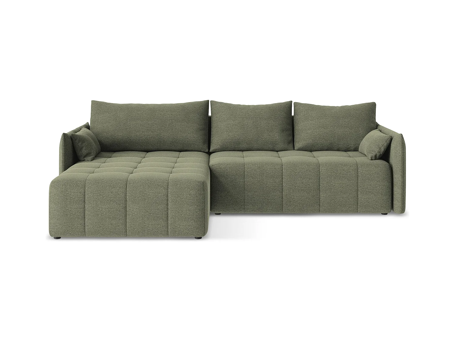 Canapé d’angle 3 places gauche convertible en tissu bouclette - olive - MOKU