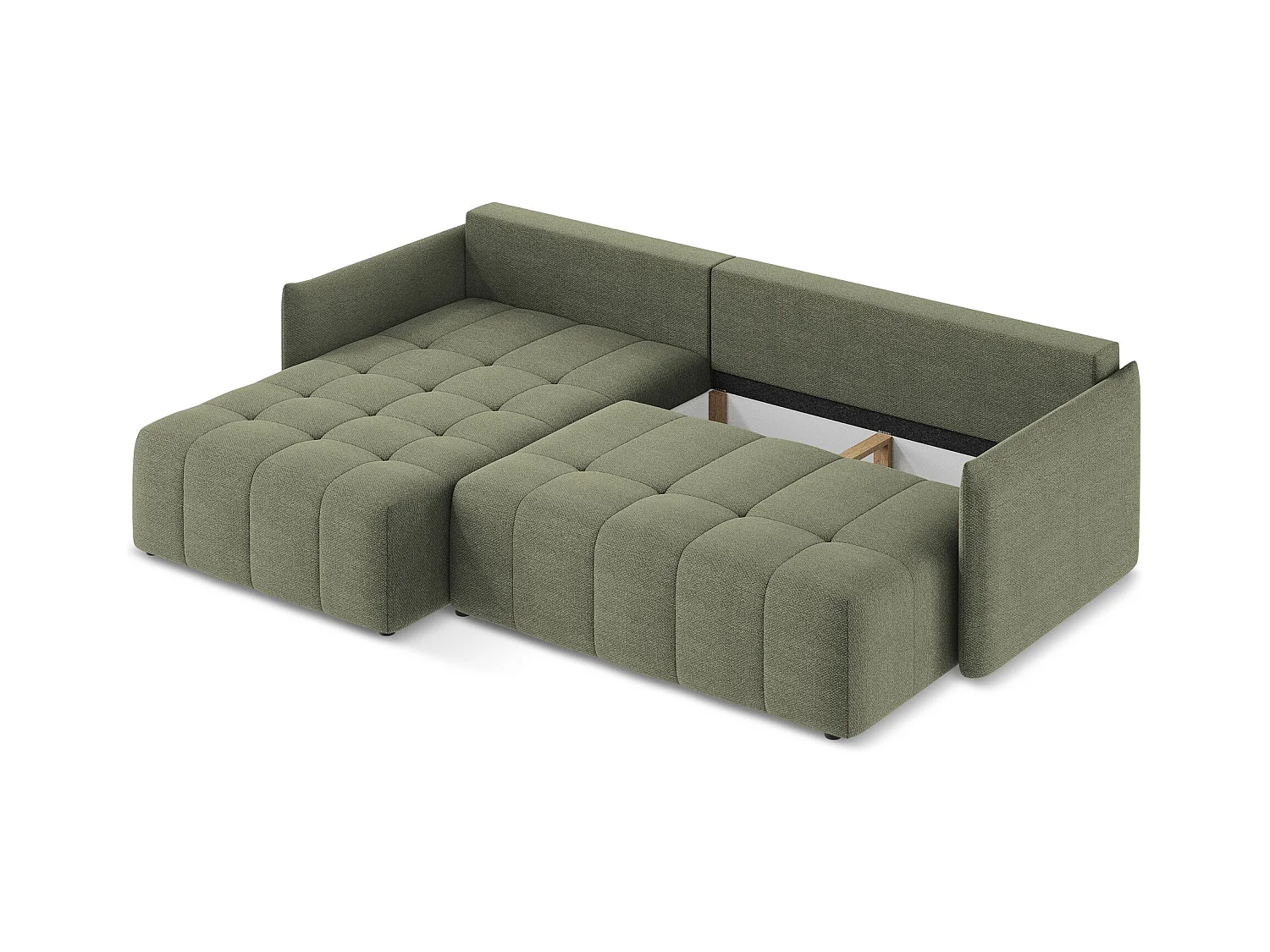 Canapé d’angle 3 places gauche convertible en tissu bouclette - olive - MOKU