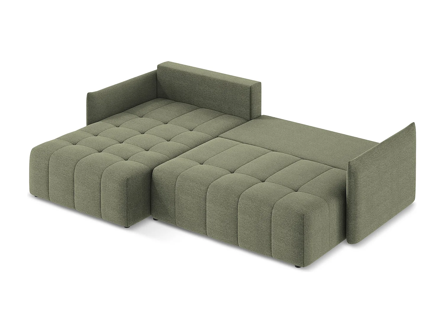 Canapé d’angle 3 places gauche convertible en tissu bouclette - olive - MOKU