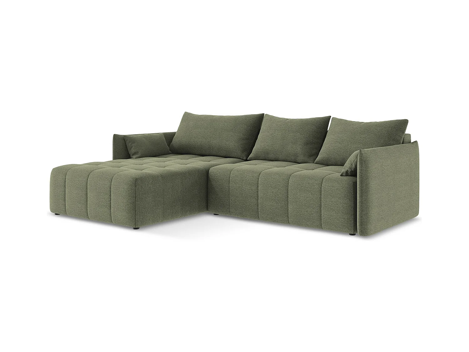 Sofá esquinero convertible 3 plazas izquierdo de tela bouclé aceituna - MOKU