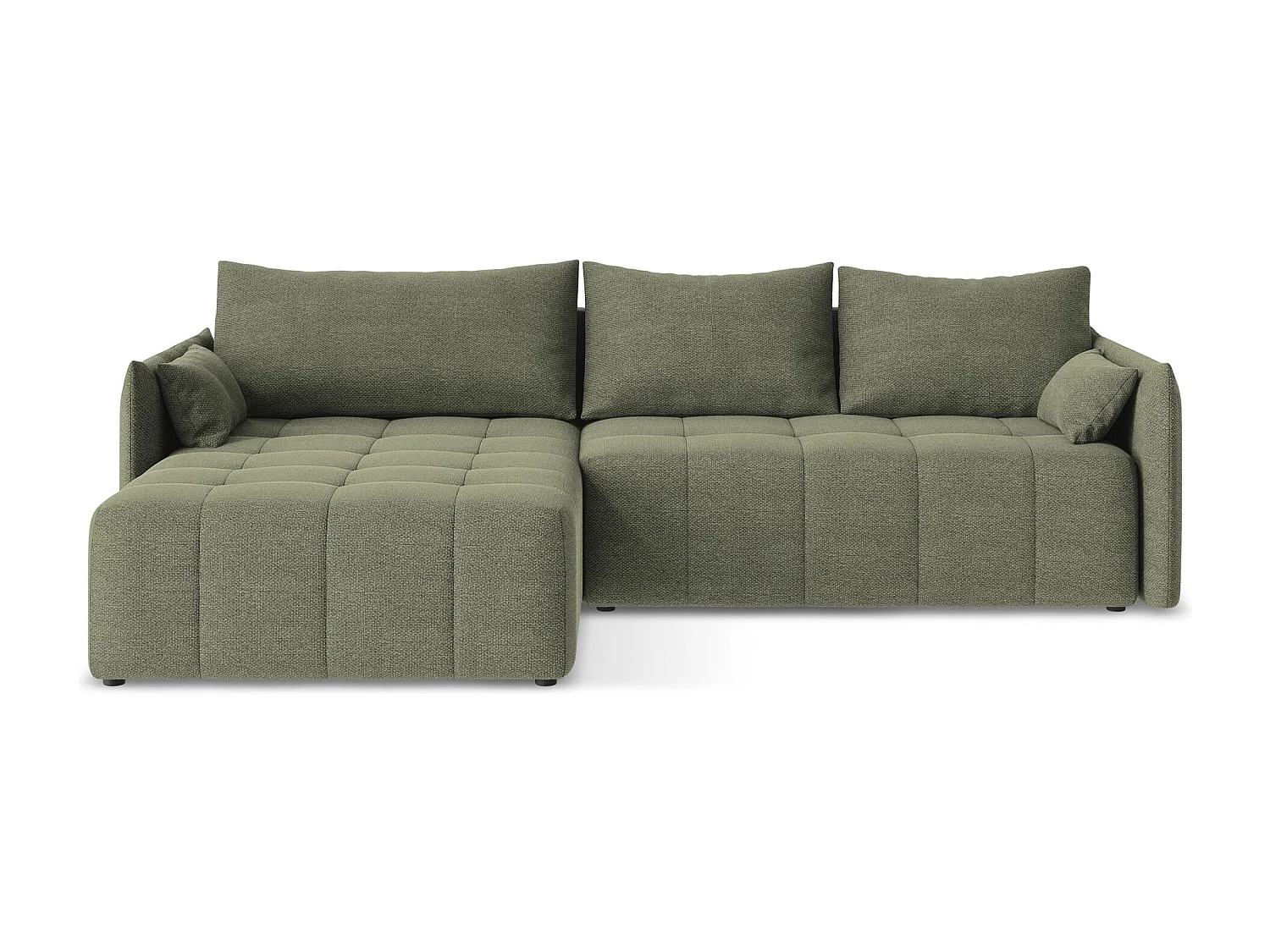 Canapé d’angle 3 places gauche convertible en tissu bouclette - olive - MOKU