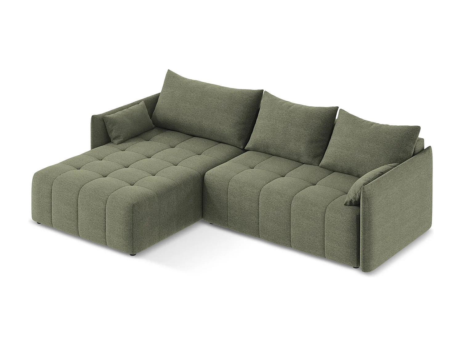 Canapé d’angle 3 places gauche convertible en tissu bouclette - olive - MOKU