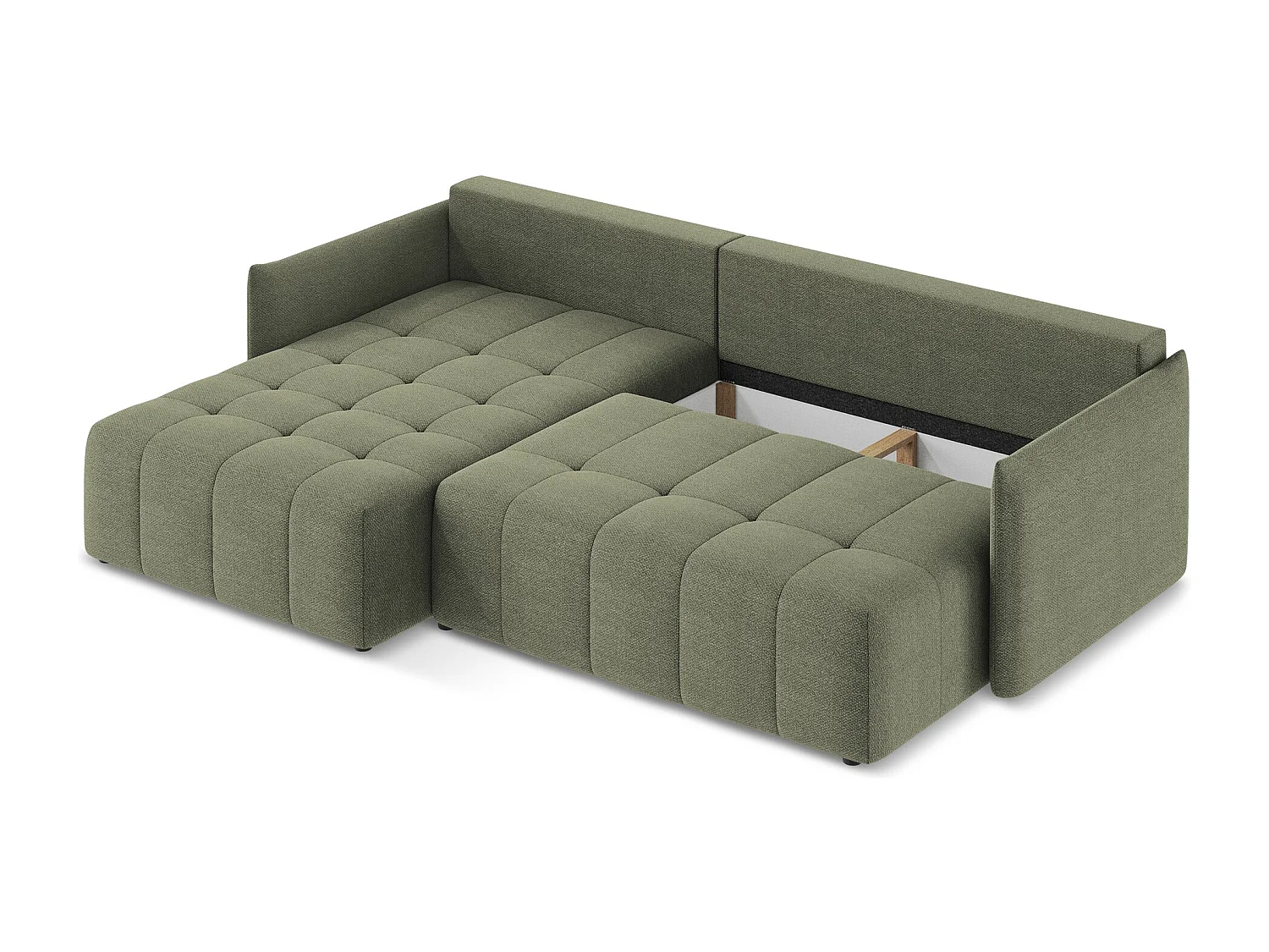 Canapé d’angle 3 places gauche convertible en tissu bouclette - olive - MOKU