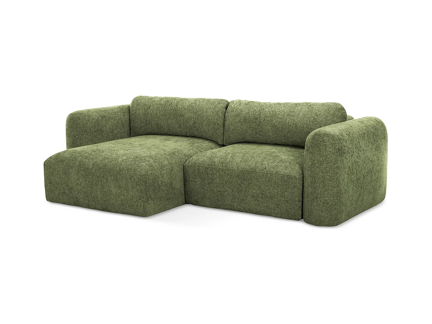 Canapé d’angle 3 places gauche convertible en tissu chenille - vert - MELE