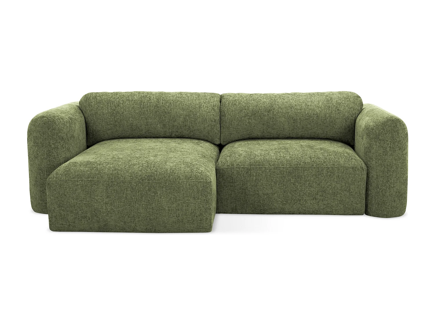 Sofá de canto esquerdo convertível 3 lugares em tecido chenille verde - MELE