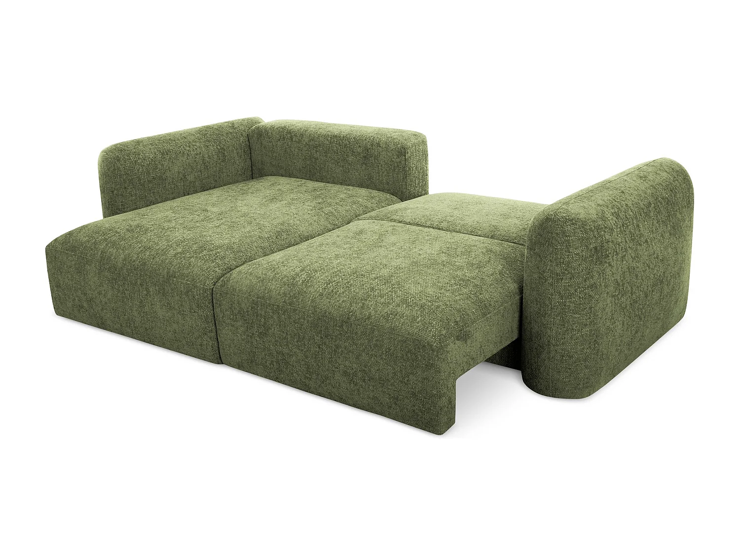 Sofá de canto esquerdo convertível 3 lugares em tecido chenille verde - MELE