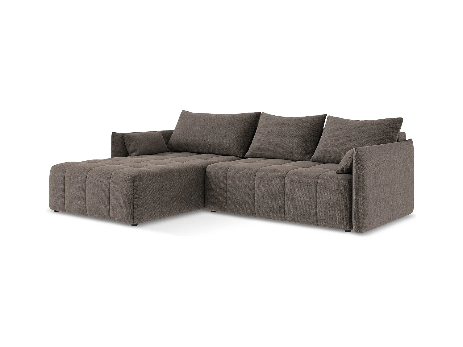 Canapé d’angle 3 places gauche convertible en tissu bouclette - choolat - MOKU