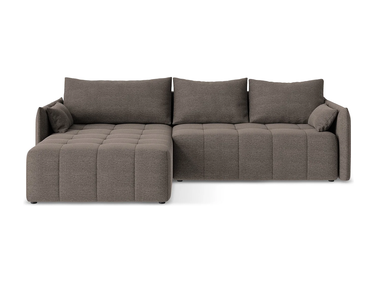 Canapé d’angle 3 places gauche convertible en tissu bouclette - choolat - MOKU