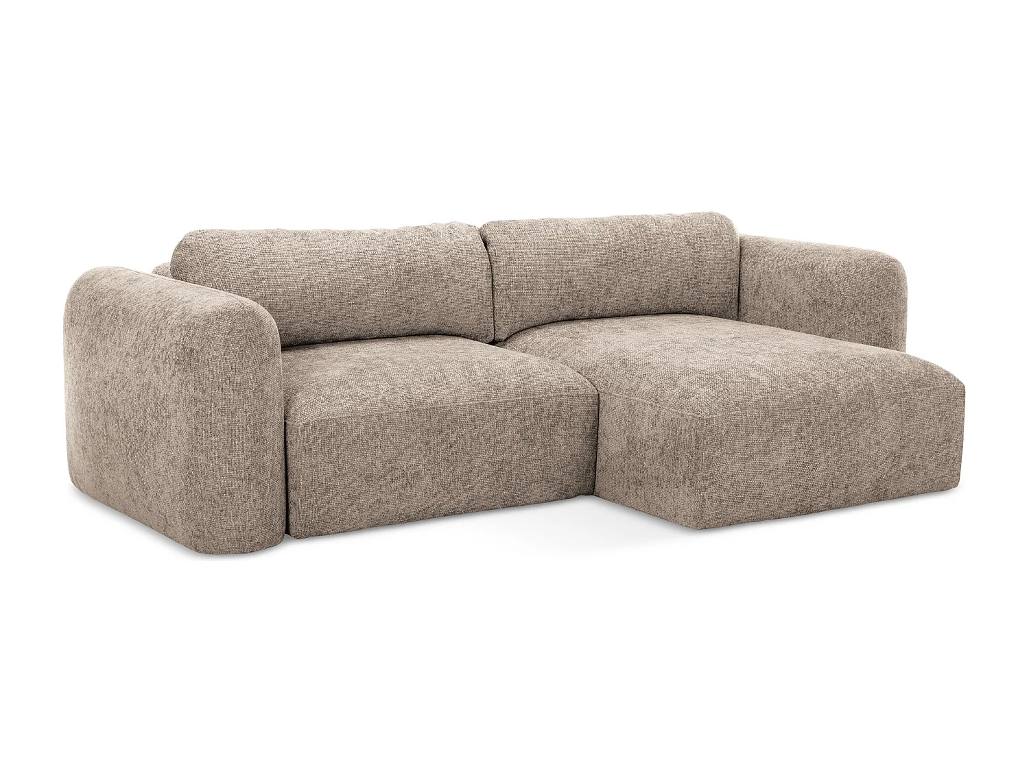 Canapé d'angle droit convertible en tissu chenille - beige foncé - MELE