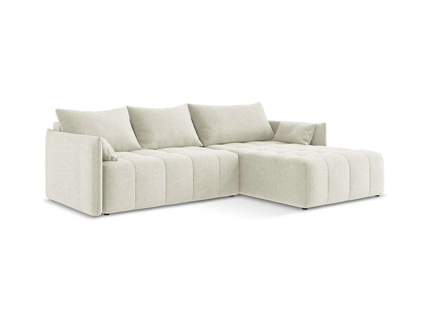 Canapé d'angle droit convertible en tissu texturé - beige - MOKU