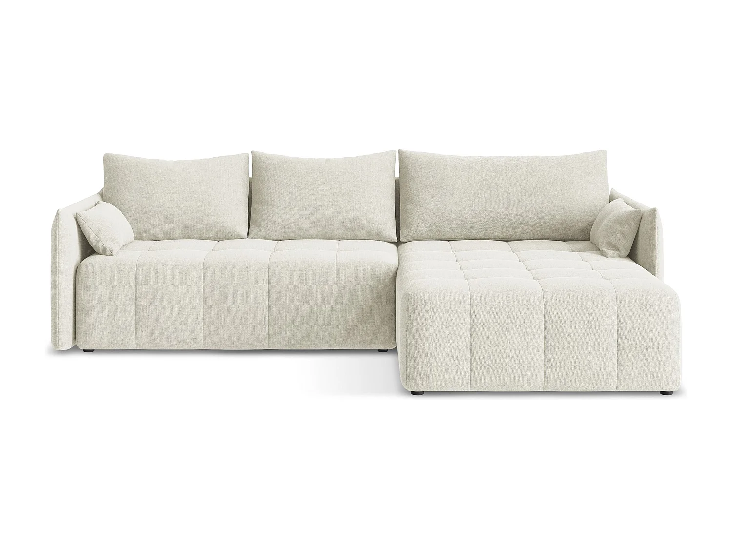 Canapé d'angle droit convertible en tissu texturé - beige - MOKU