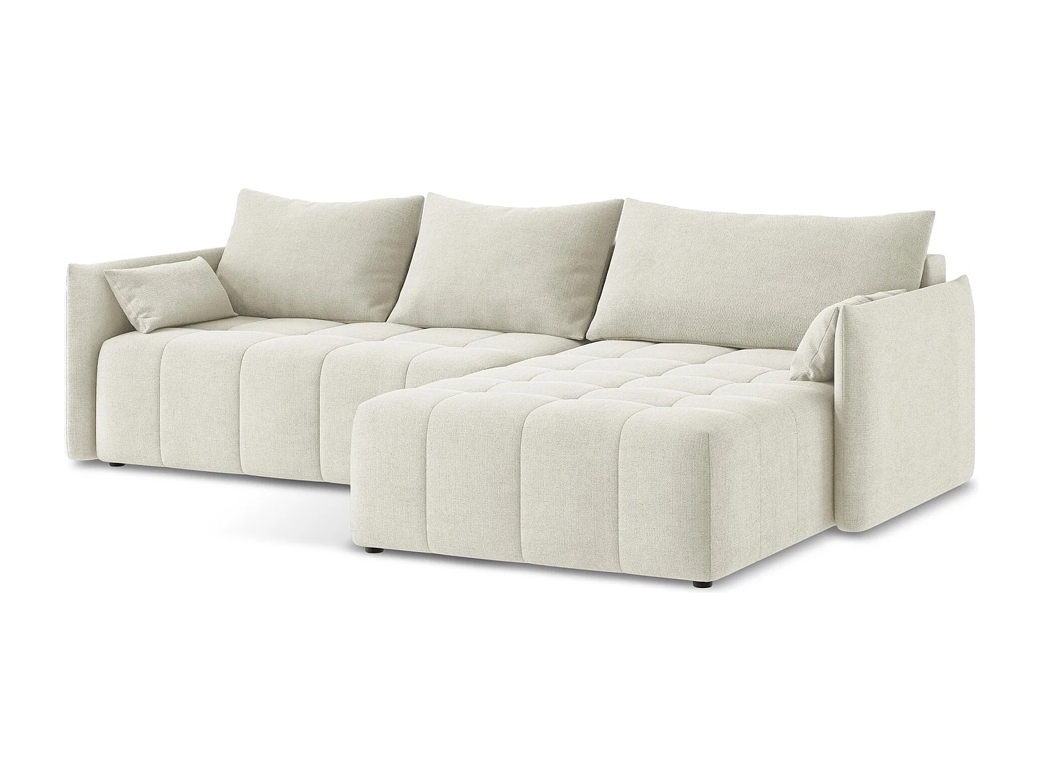 Canapé d'angle droit convertible en tissu texturé - beige - MOKU