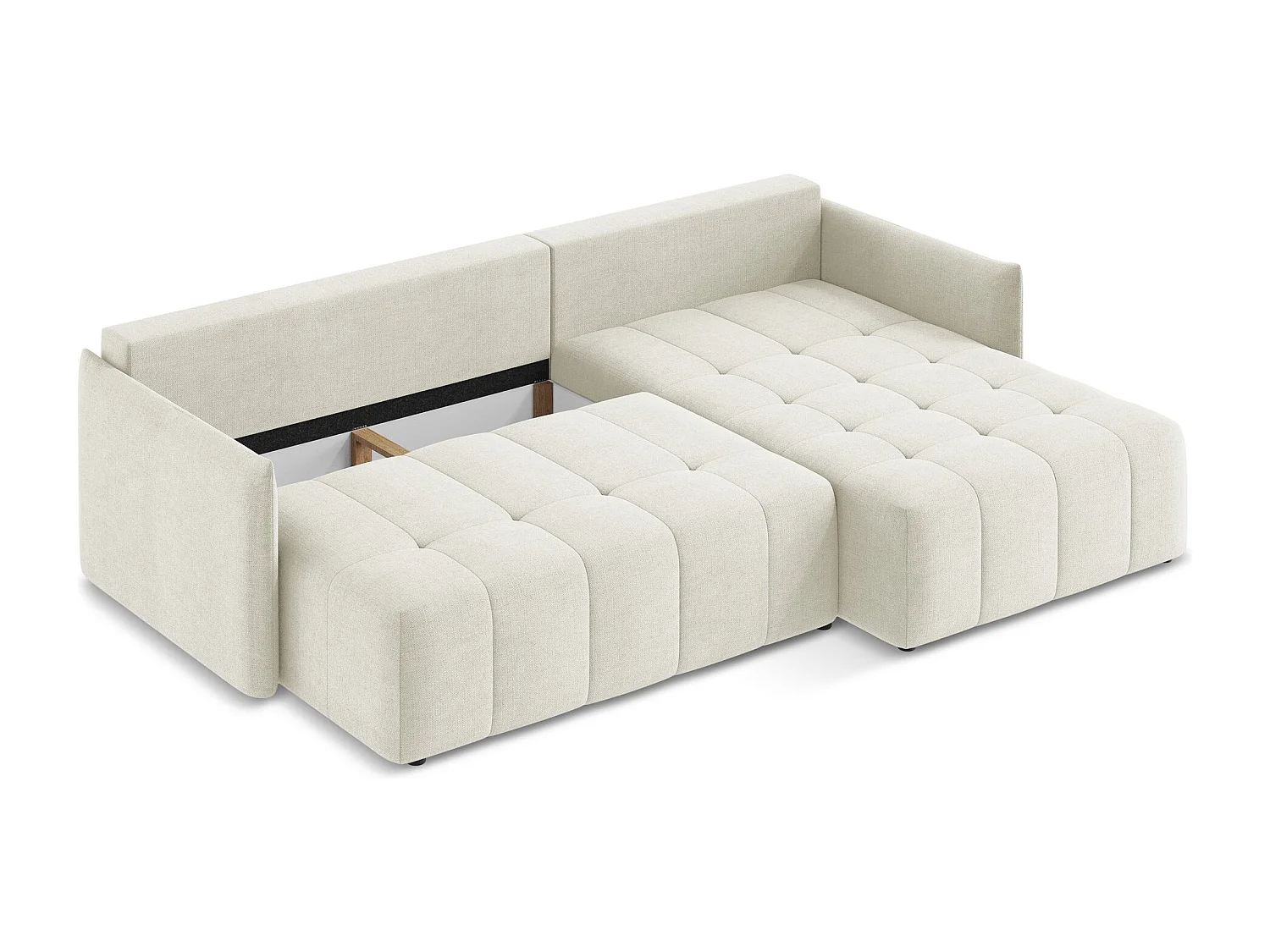 Canapé d'angle droit convertible en tissu texturé - beige - MOKU