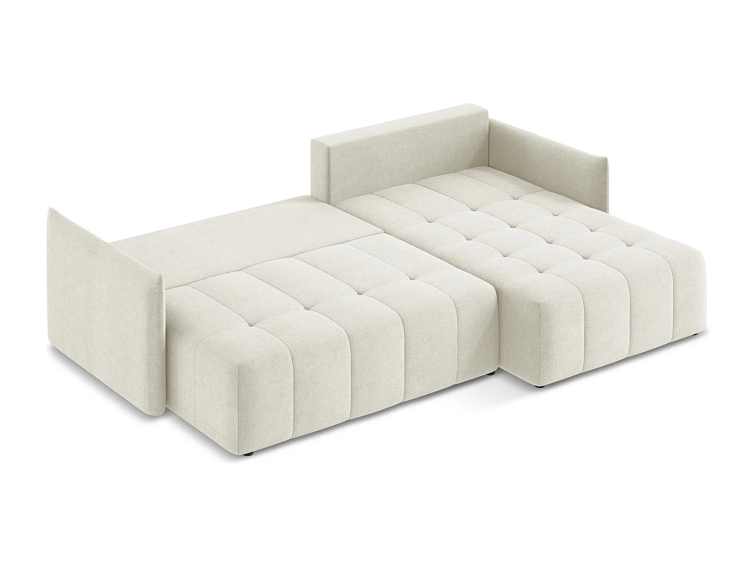 Canapé d'angle droit convertible en tissu texturé - beige - MOKU