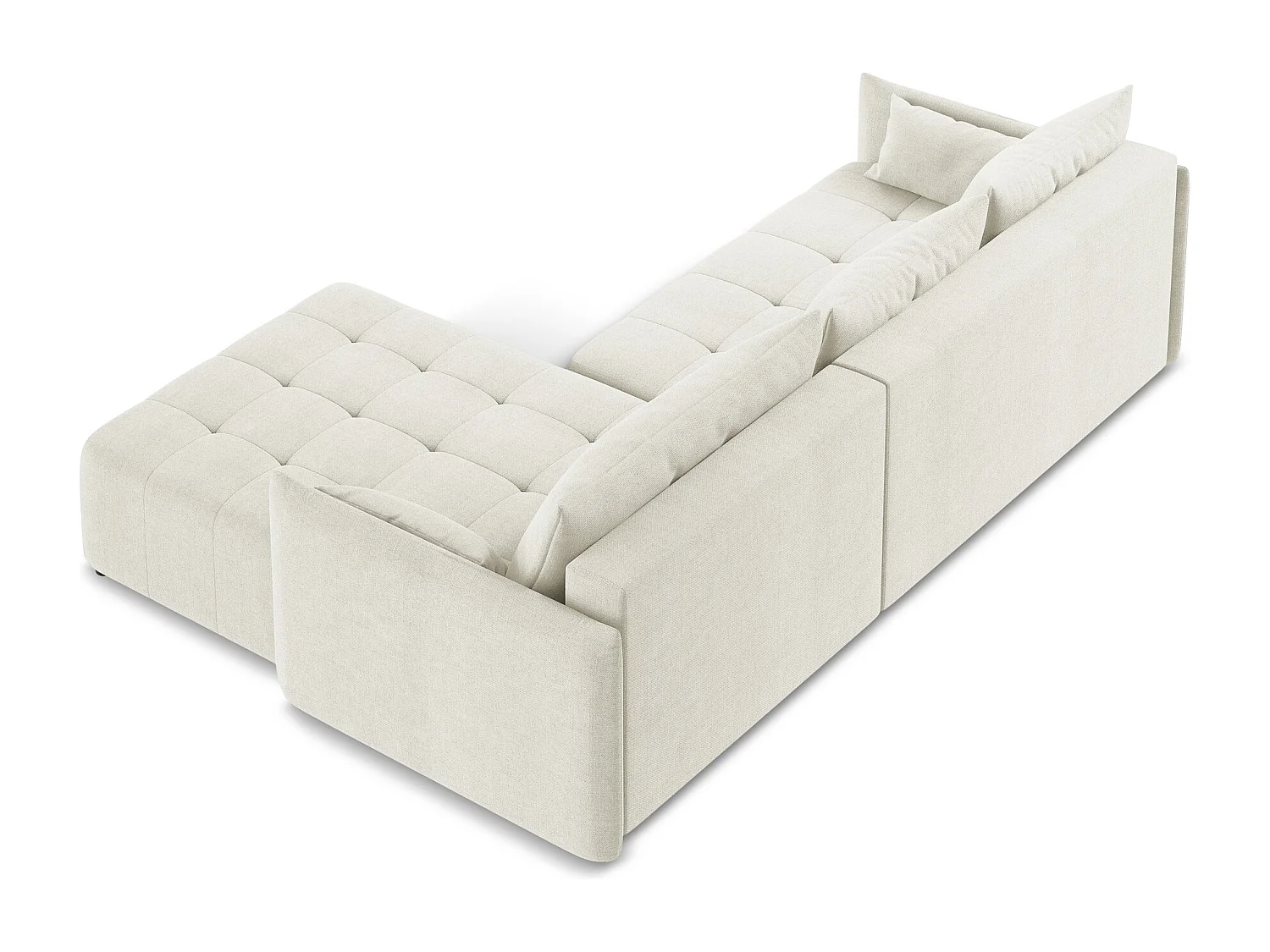 Canapé d'angle droit convertible en tissu texturé - beige - MOKU