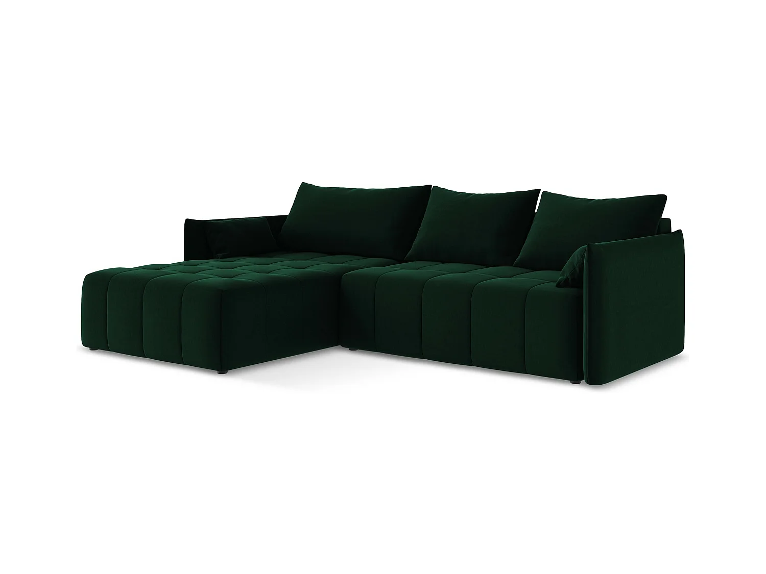Canapé d’angle 3 places gauche convertible en velours - bouteille verte - MOKU