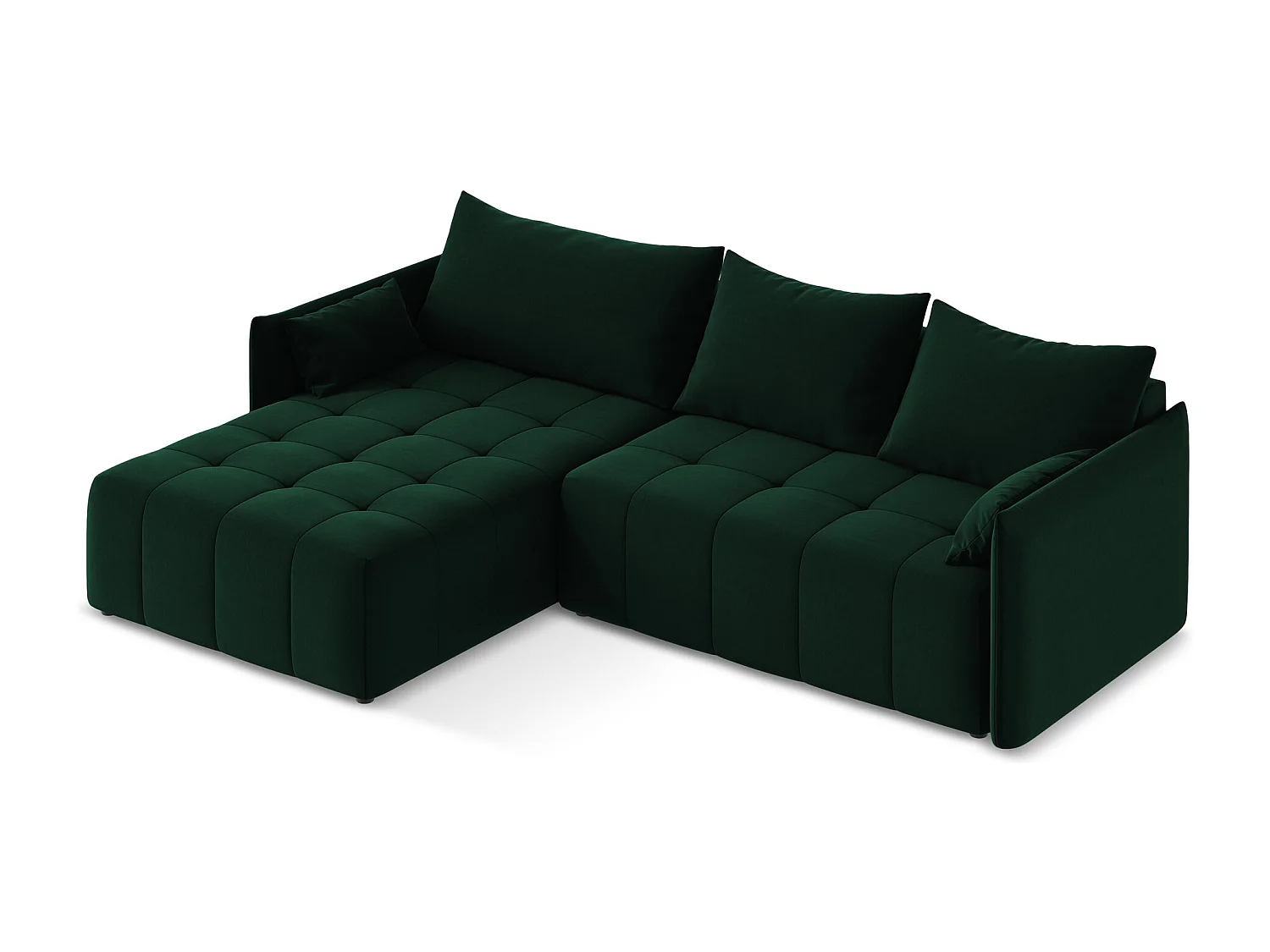 Canapé d’angle 3 places gauche convertible en velours - bouteille verte - MOKU