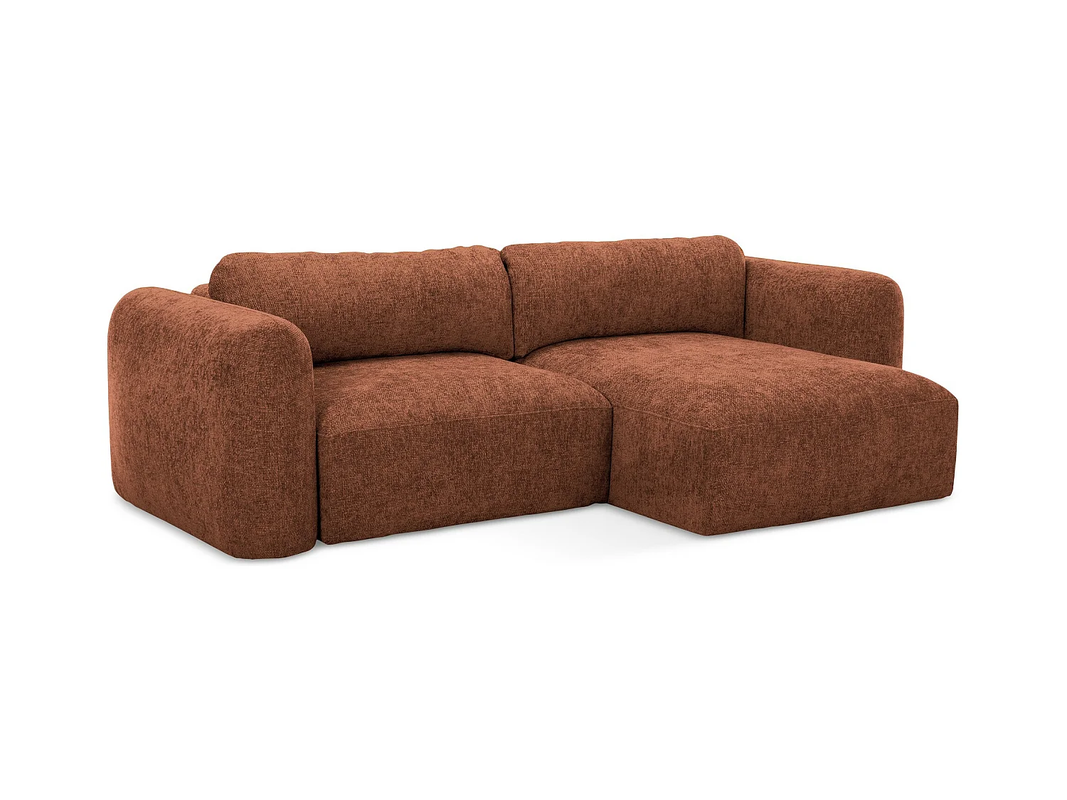 Canapé d'angle droit convertible en tissu chenille - terre cuite - MELE