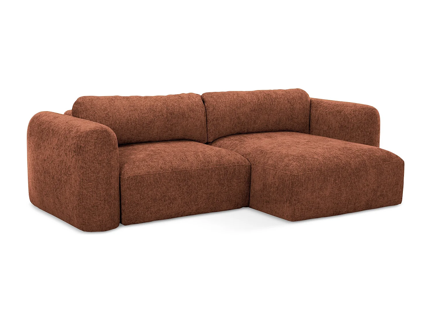 Canapé d'angle droit convertible en tissu chenille - terre cuite - MELE