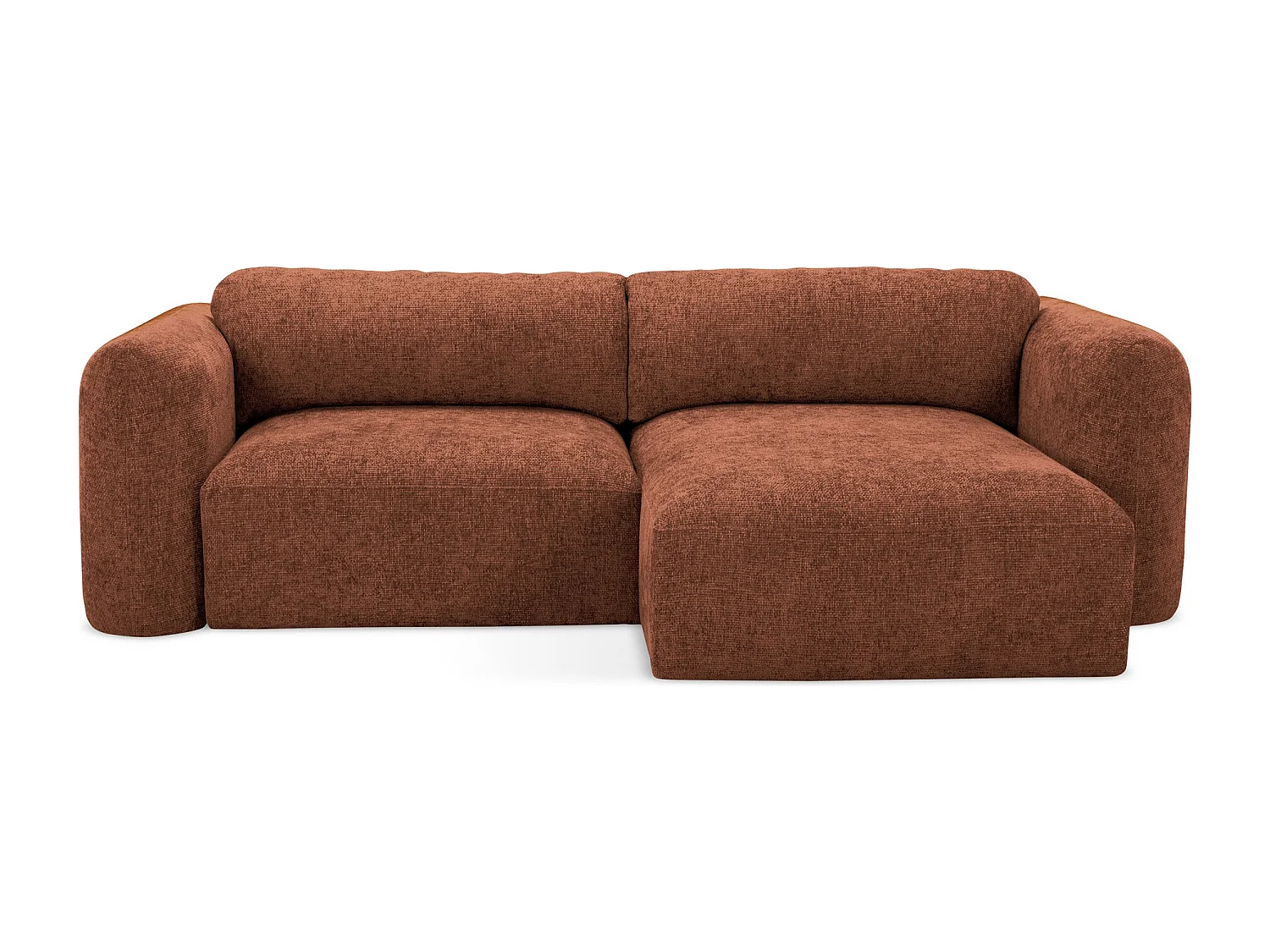 Canapé d'angle droit convertible en tissu chenille - terre cuite - MELE