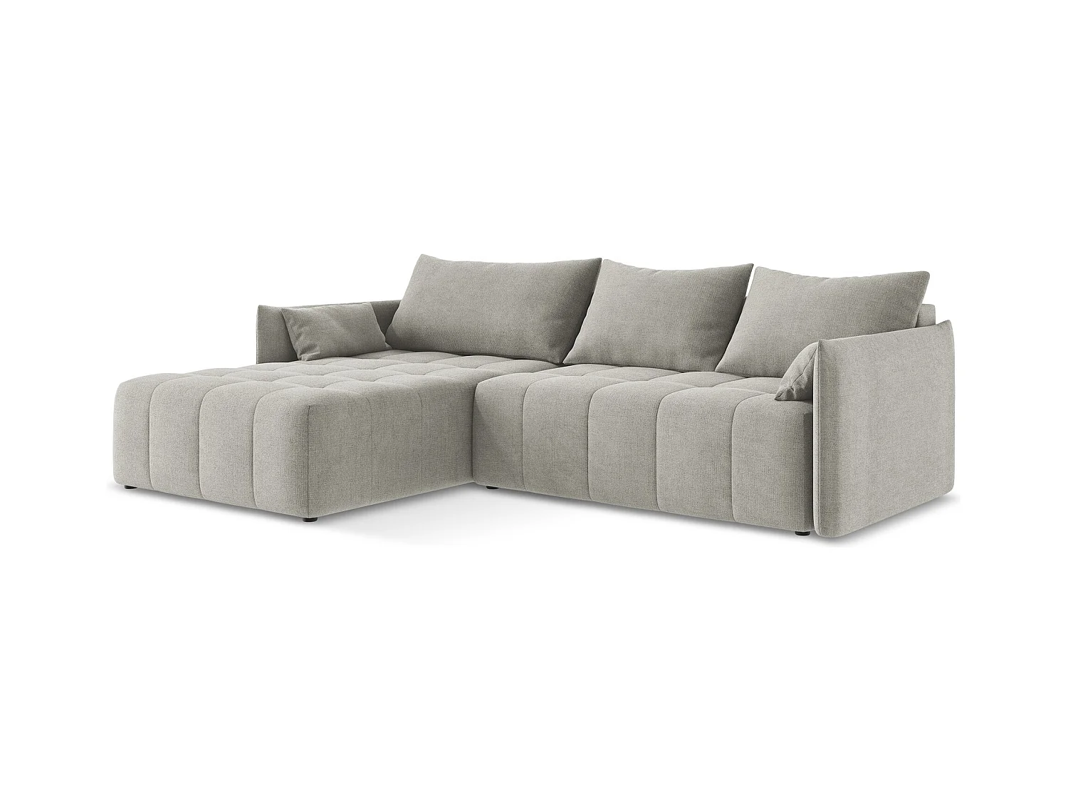 Canapé d’angle 3 places gauche convertible en tissu texturé - gris clair - MOKU