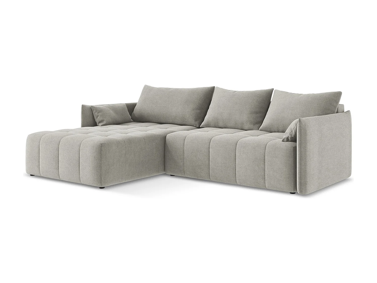 Canapé d’angle 3 places gauche convertible en tissu texturé - gris clair - MOKU