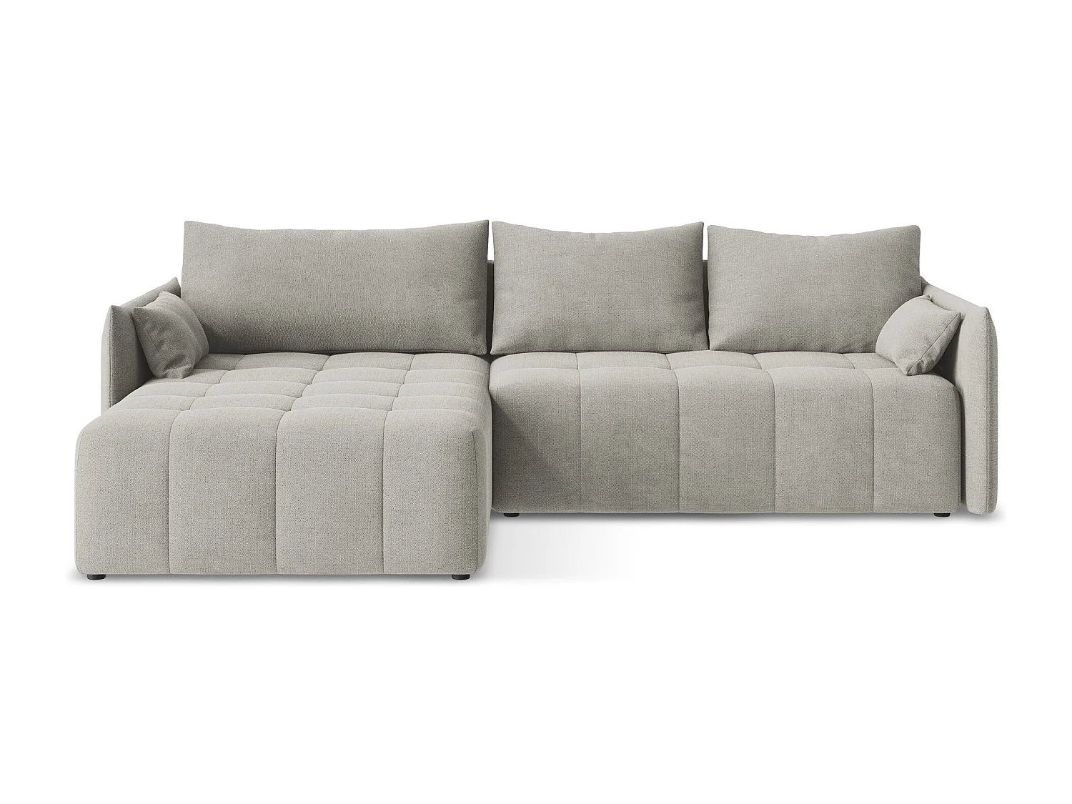 Canapé d’angle 3 places gauche convertible en tissu texturé - gris clair - MOKU