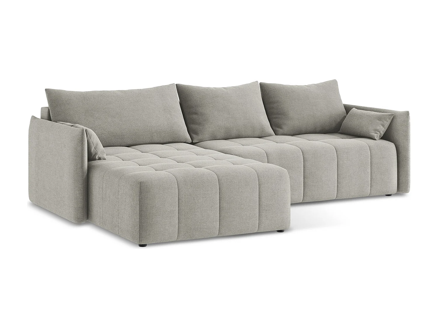 Canapé d’angle 3 places gauche convertible en tissu texturé - gris clair - MOKU