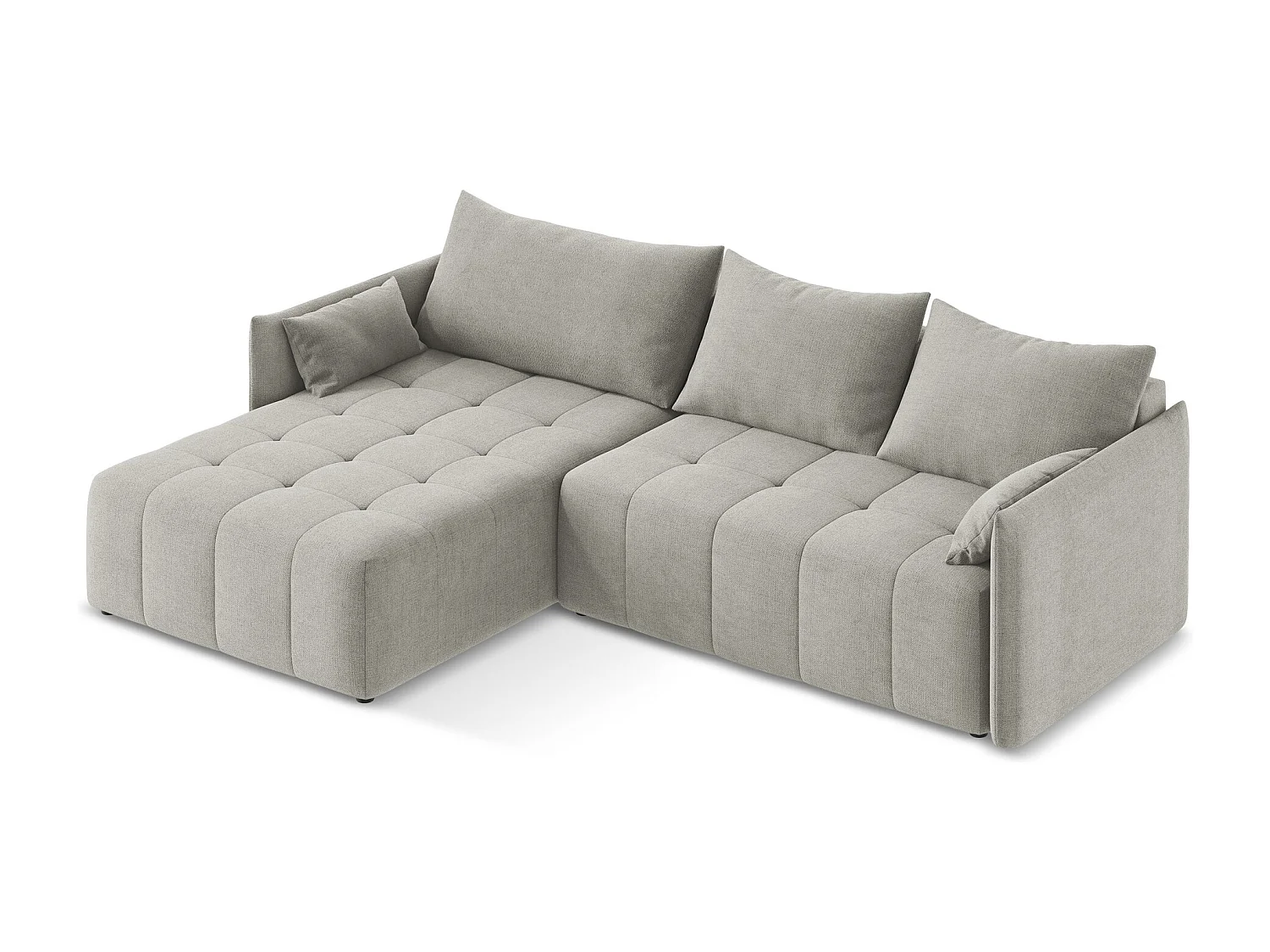 Canapé d’angle 3 places gauche convertible en tissu texturé - gris clair - MOKU