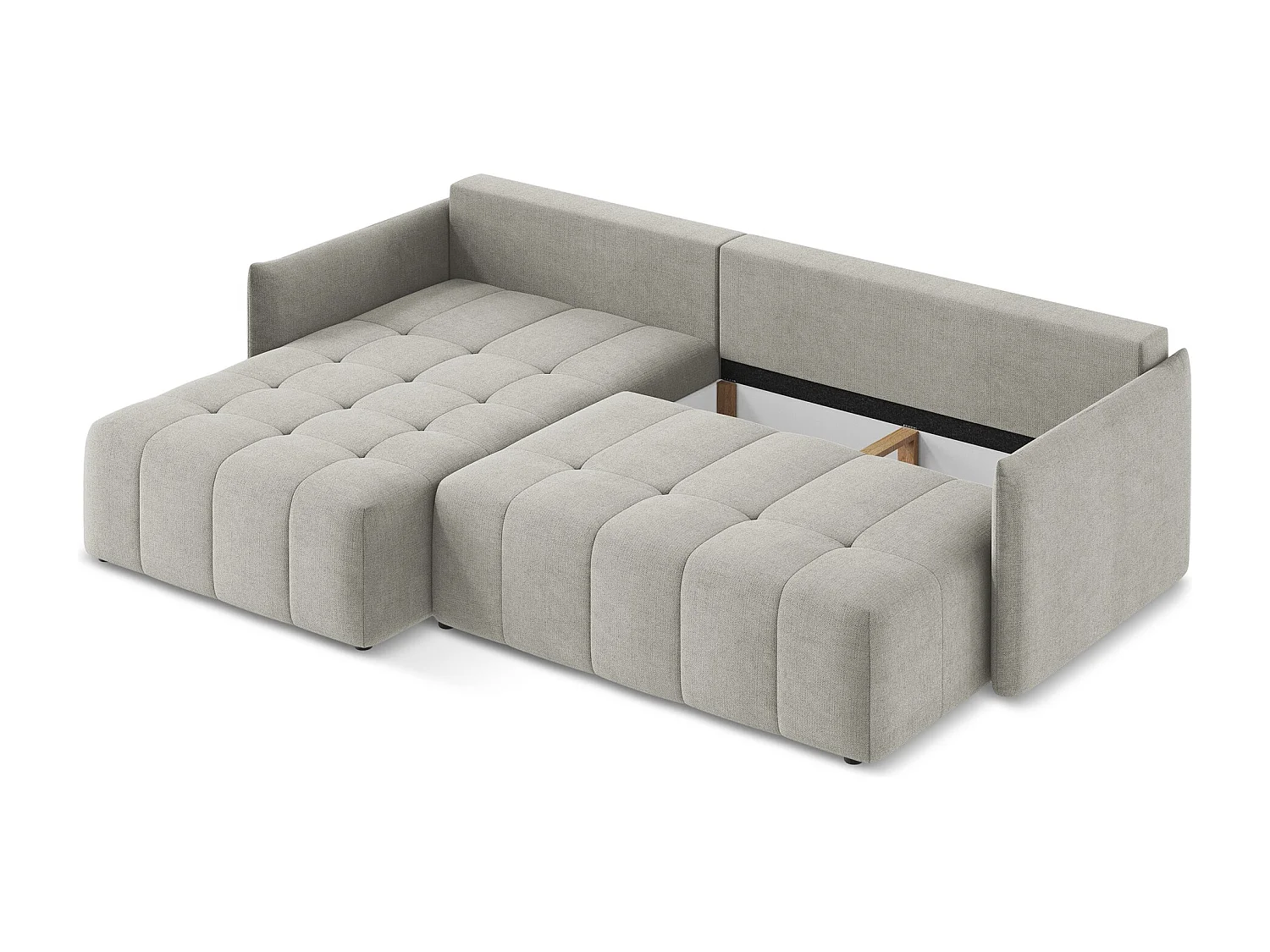 Canapé d’angle 3 places gauche convertible en tissu texturé - gris clair - MOKU