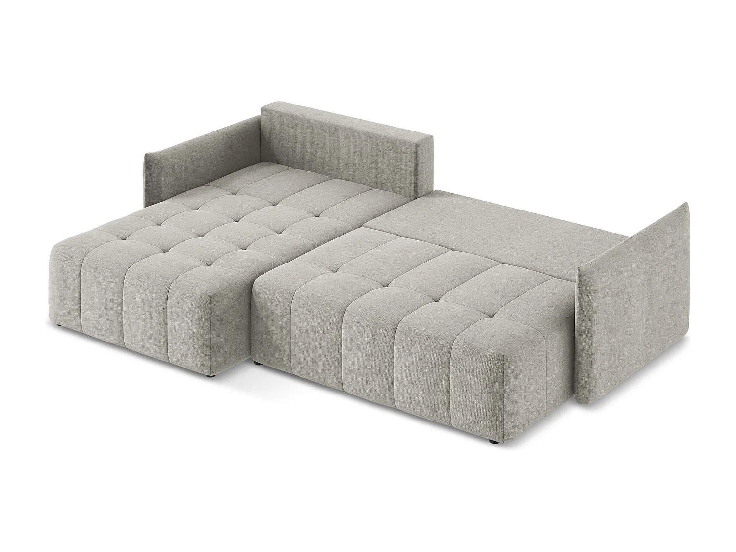 Canapé d’angle 3 places gauche convertible en tissu texturé - gris clair - MOKU