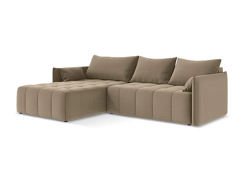 3-Sitzer Ecksofa mit Schlaffunktion - Ecke Links - Samt - Dunkelbeige - MOKU