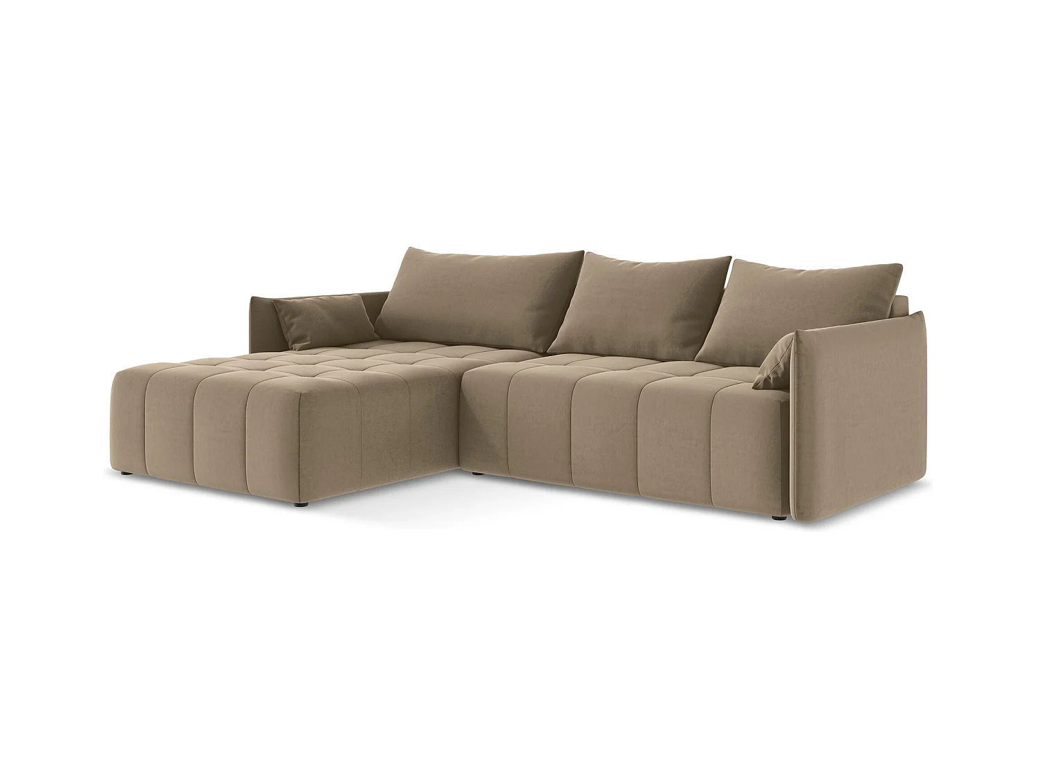 3-Sitzer Ecksofa mit Schlaffunktion - Ecke Links - Samt - Dunkelbeige - MOKU