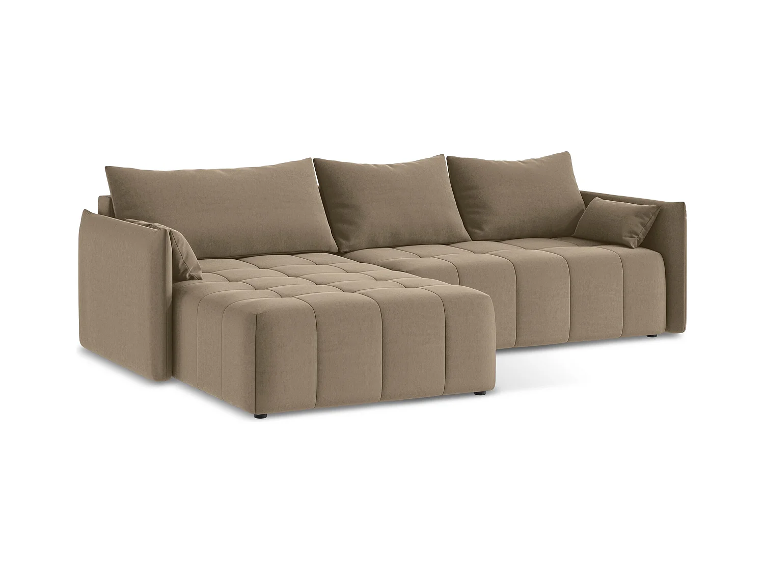 3-Sitzer Ecksofa mit Schlaffunktion - Ecke Links - Samt - Dunkelbeige - MOKU