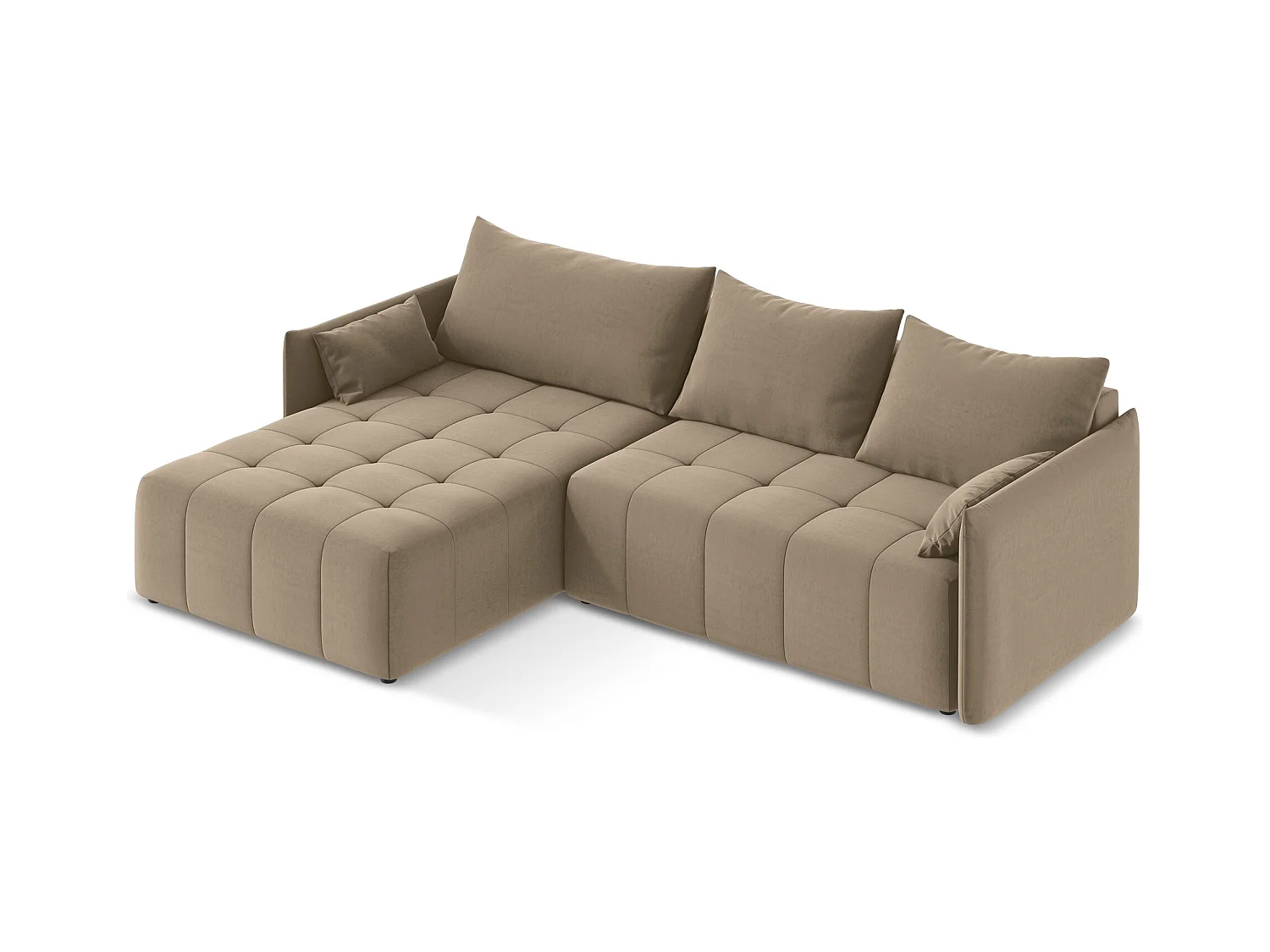 3-Sitzer Ecksofa mit Schlaffunktion - Ecke Links - Samt - Dunkelbeige - MOKU