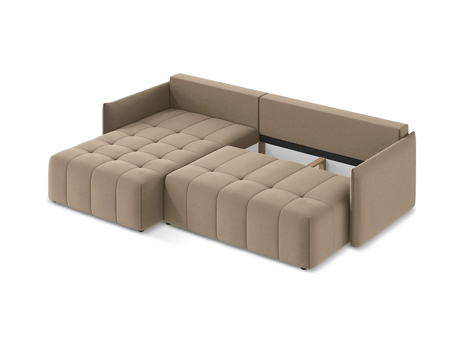 3-Sitzer Ecksofa mit Schlaffunktion - Ecke Links - Samt - Dunkelbeige - MOKU