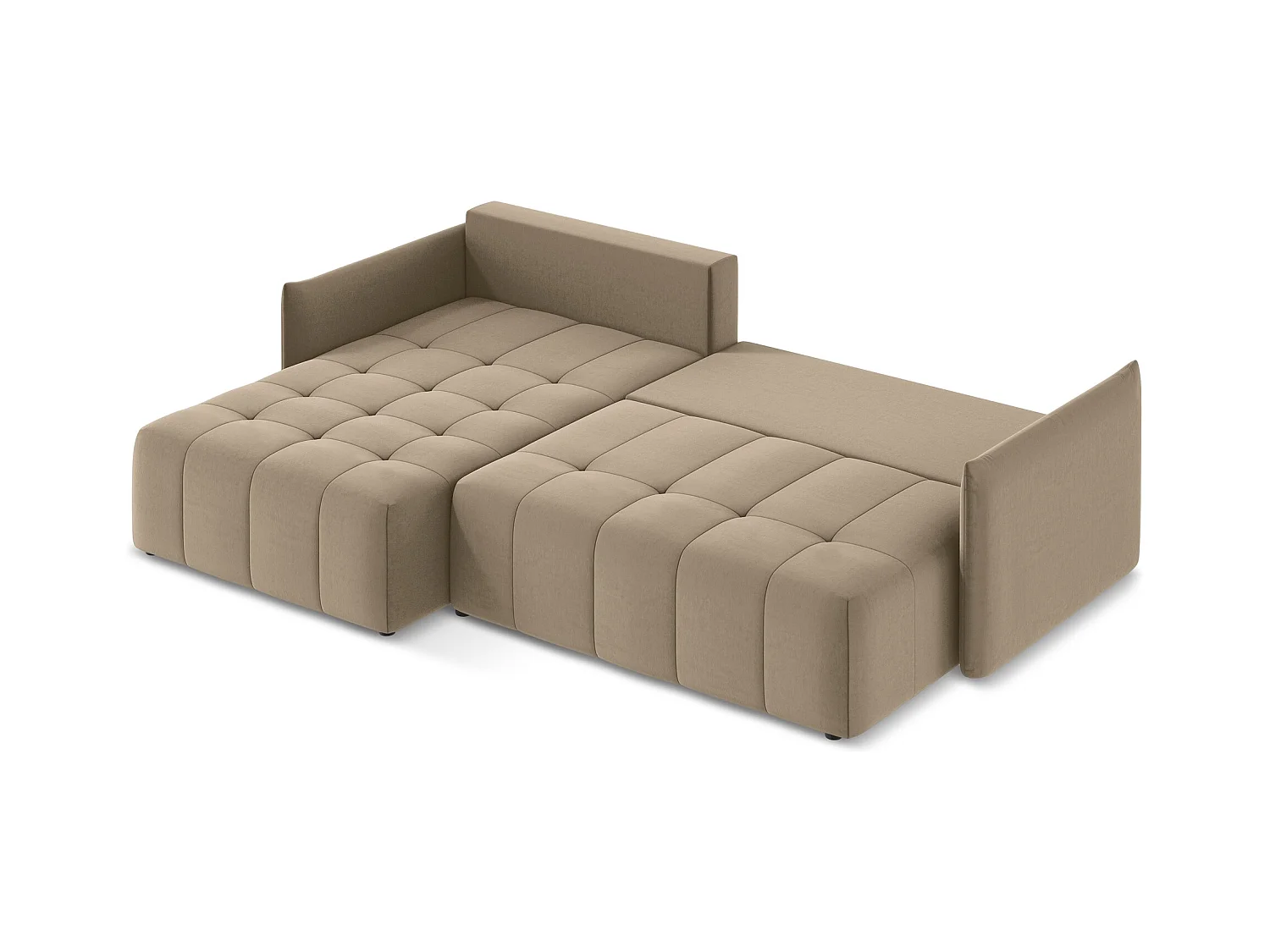 3-Sitzer Ecksofa mit Schlaffunktion - Ecke Links - Samt - Dunkelbeige - MOKU