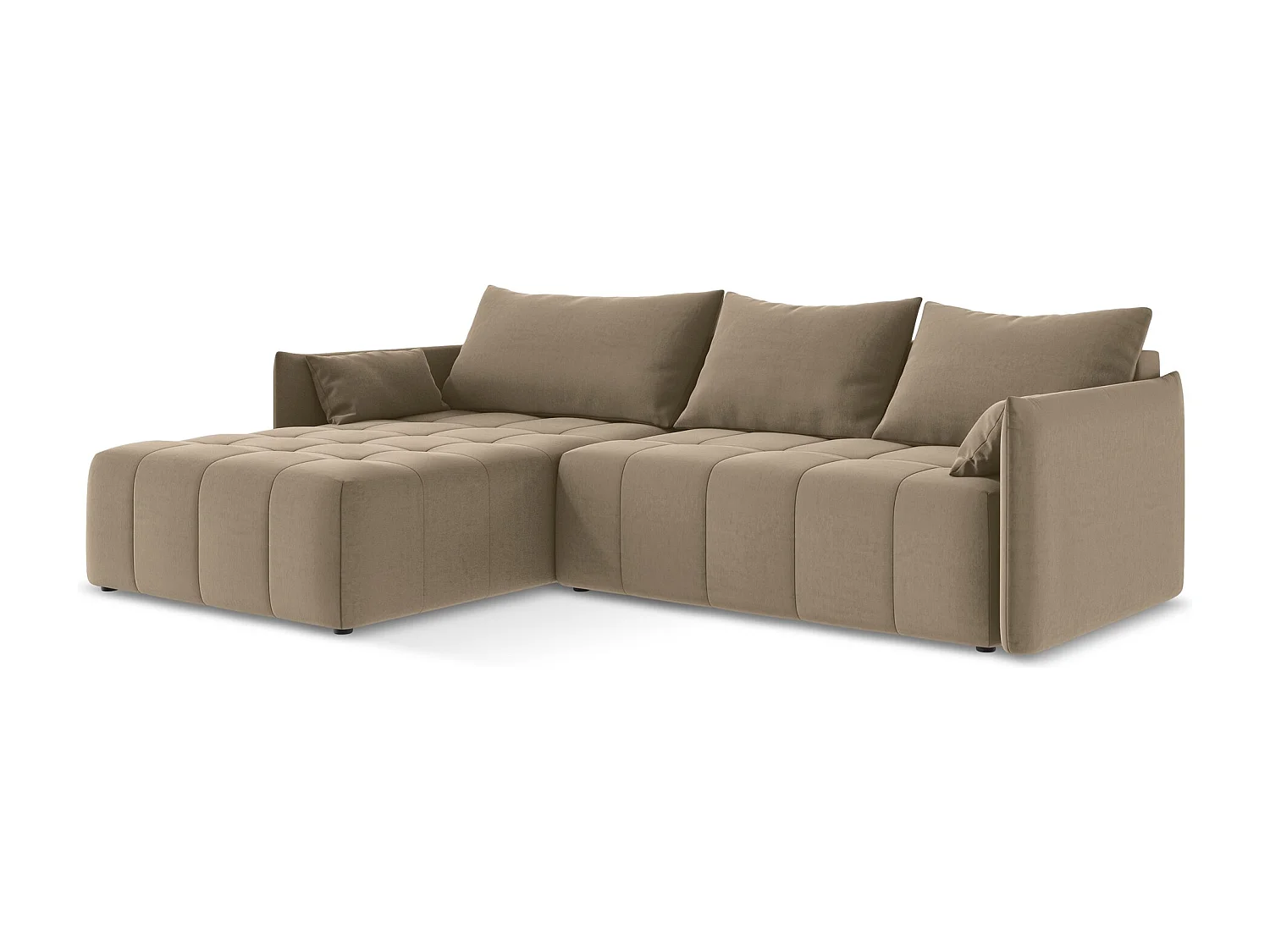 Canapé d’angle 3 places gauche convertible en velours - beige foncé - MOKU