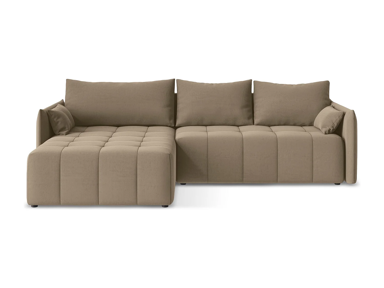 Canapé d’angle 3 places gauche convertible en velours - beige foncé - MOKU