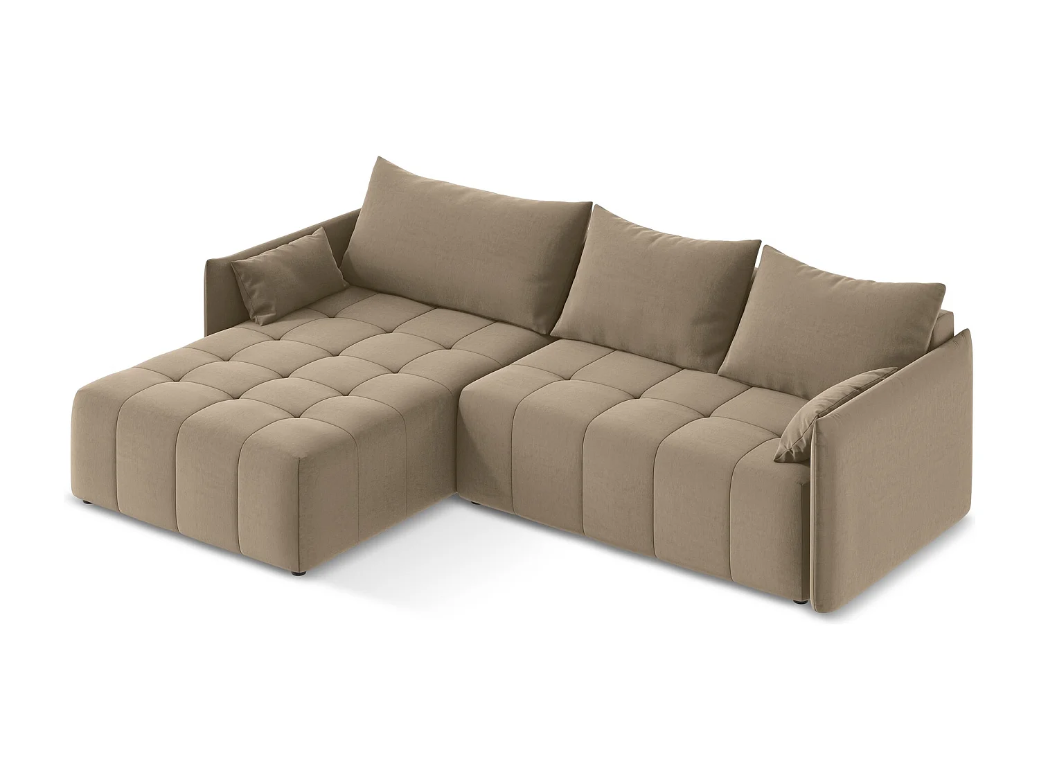 Canapé d’angle 3 places gauche convertible en velours - beige foncé - MOKU