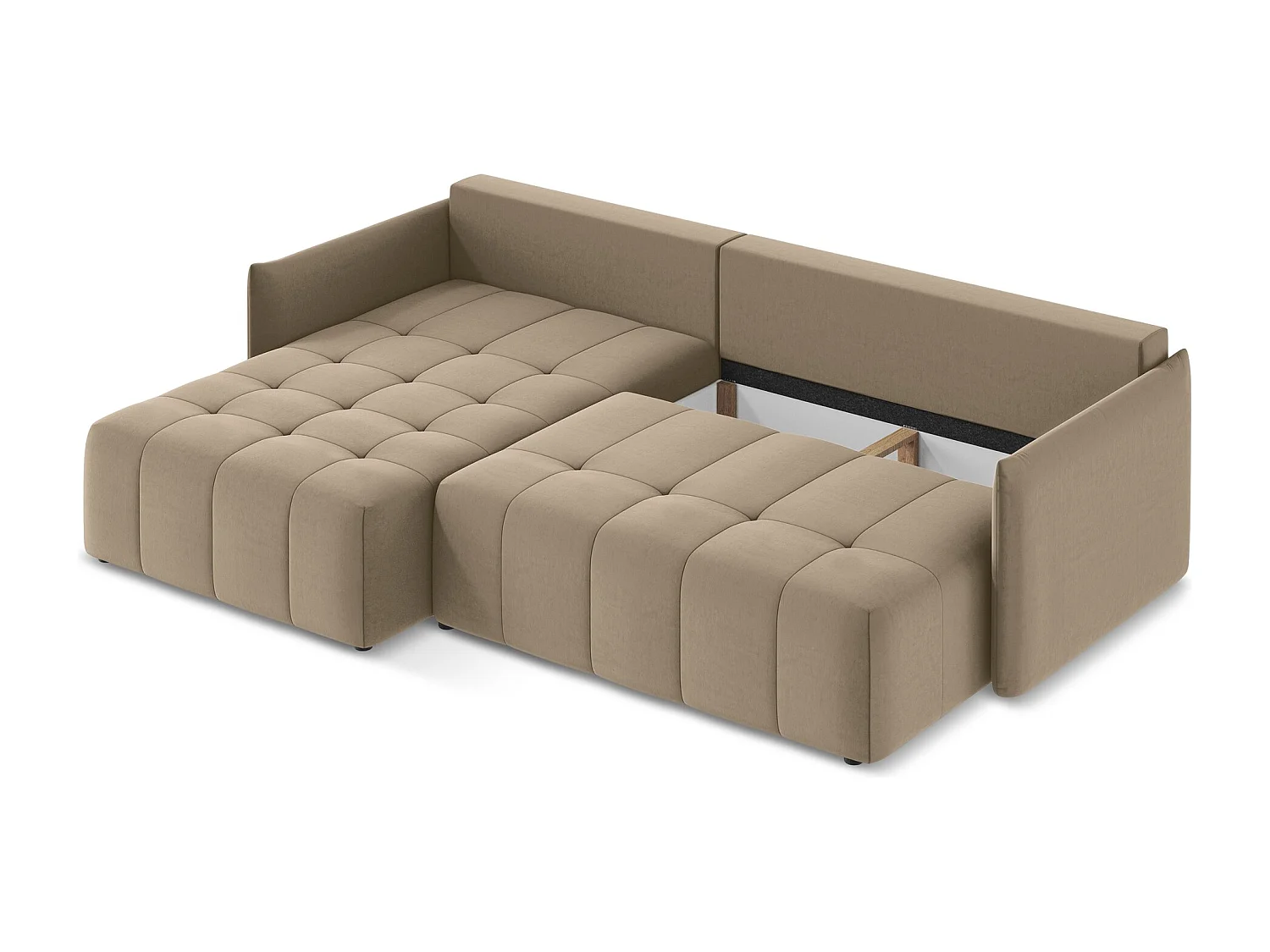 Canapé d’angle 3 places gauche convertible en velours - beige foncé - MOKU