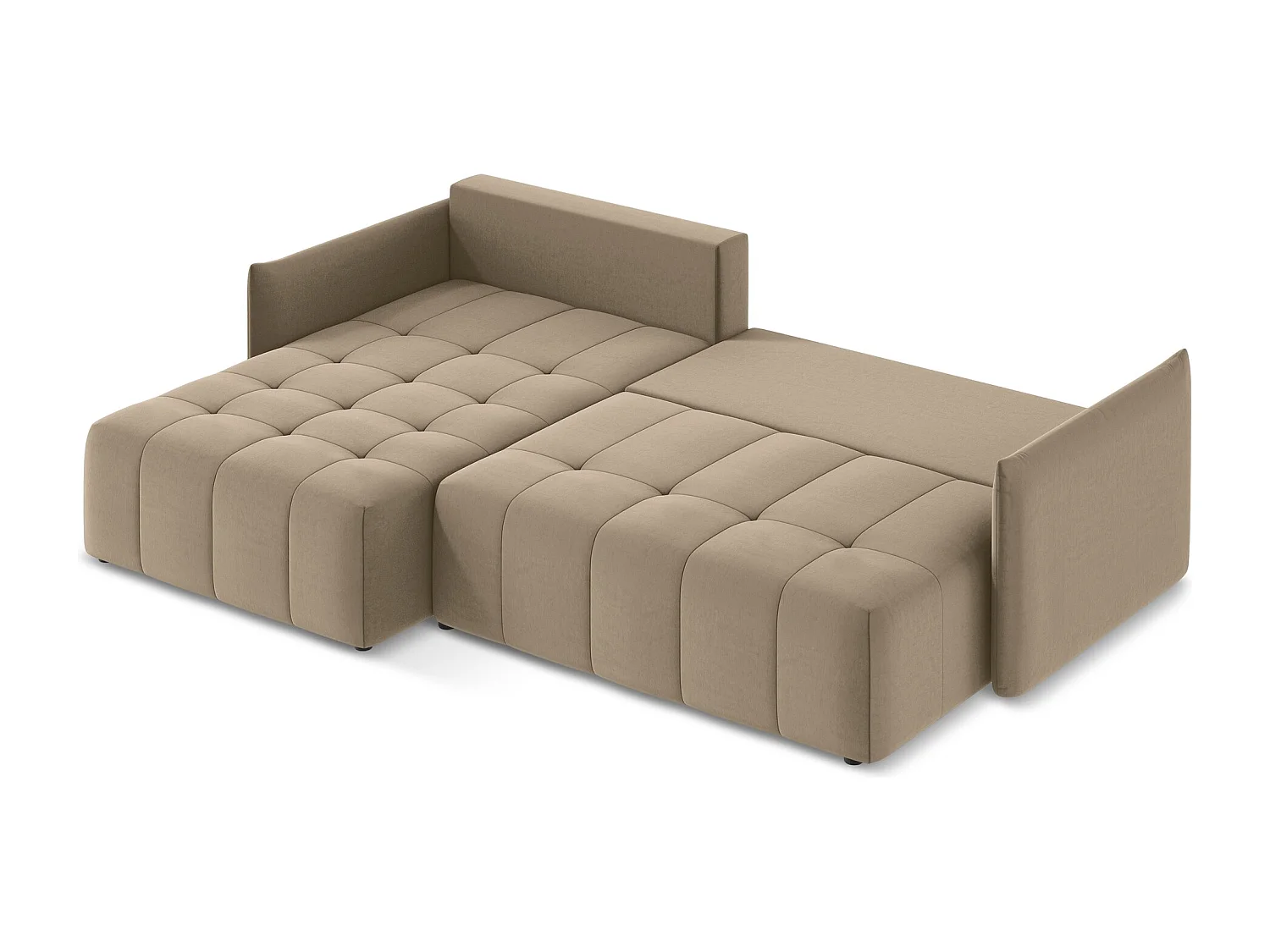 Canapé d’angle 3 places gauche convertible en velours - beige foncé - MOKU