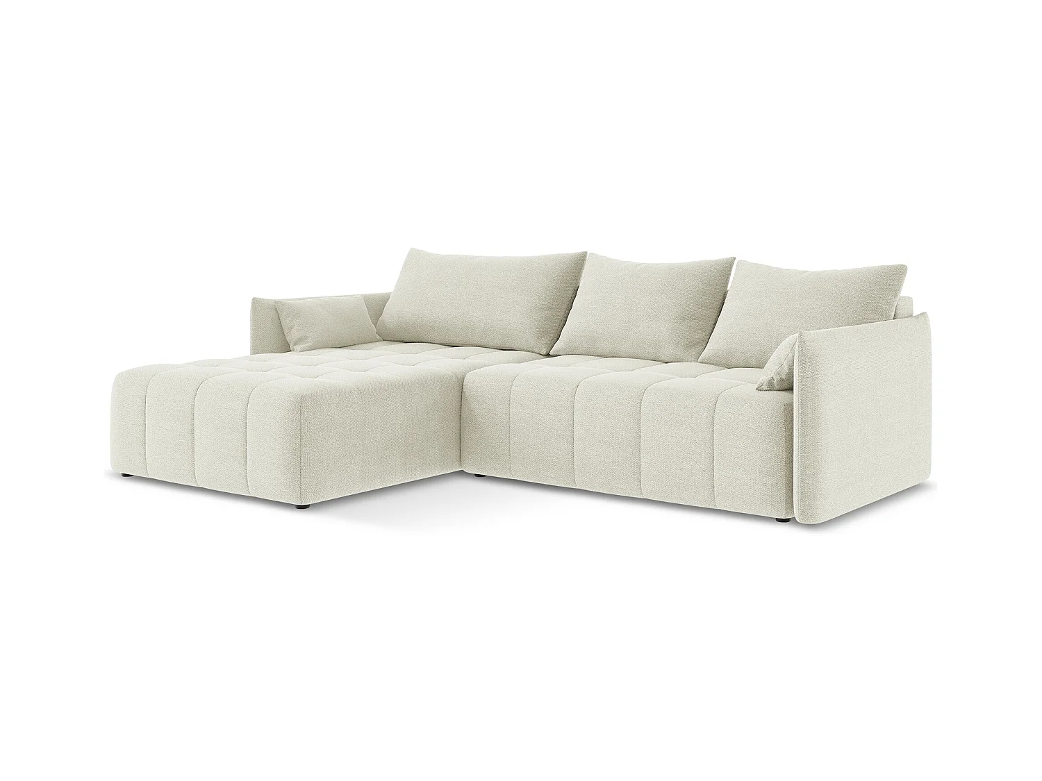 Canapé d’angle 3 places gauche convertible en tissu bouclette - sable - MOKU